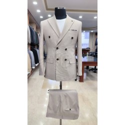 3043 Gofre Kruvaze Takım Elbise Bej