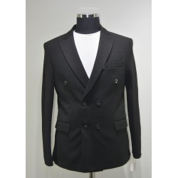 K5117 Kruvaze Örme Tek Ceket Siyah