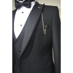 Damatlık Desenli Takım Elbise Şal Yaka